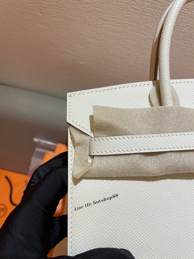 Hermes專櫃經典款Epsom原廠掌紋皮鉑金女包 愛馬仕Birkin25cm外縫ck10奶昔白 ttd1472